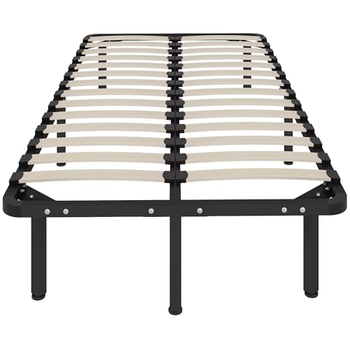 HOMCOM Struttura Letto Singolo 90x190 cm a 28 Doghe, Rete Letto Singolo in Legno con Struttura in Acciaio e Spazio Contenitore Inferiore, per Camera da Letto, Montaggio Facile, Altezza 31cm, Nero