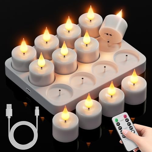 Rechargeable Flameless Tea Lights Candles: 12Pcs Battery Operated...