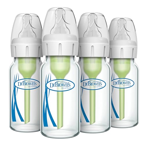 Image of Dr. Brown's Anti-Colic Options+ Narrow Glass Baby Bottle with Level 1 Slow Flow Nipple, BPA-Free, 4 oz/120 mL, 0m+, 4 Count, 2-Pack