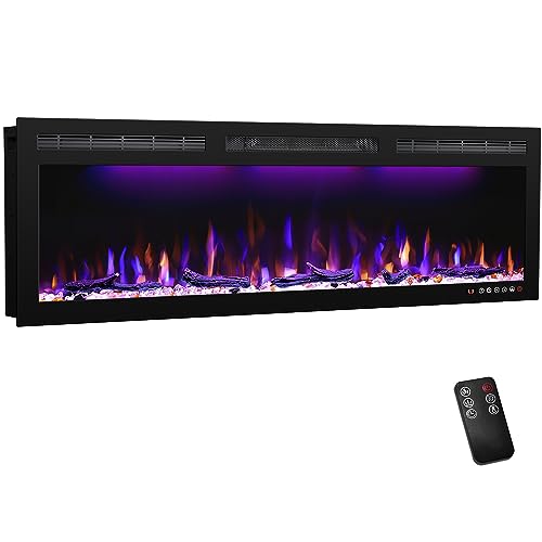 Image of 45-Inch Electric Fireplace, Recessed or Wall-Mounted Linear Heater, Ultra-Slim Frame, 1500W, 3 Flame Colors and 3 Top Lights, Log and Crystal Media, Remote, 1-9H Timer