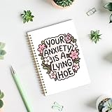 ROXMART Floral Mental Health Glitter Spiral Notebook, Anxiety Journal for women, Anti Anxiety Mental Health Gifts, Funny Psychology Positive Hardcover Notebook Journal, 5.5x8.3 Inch