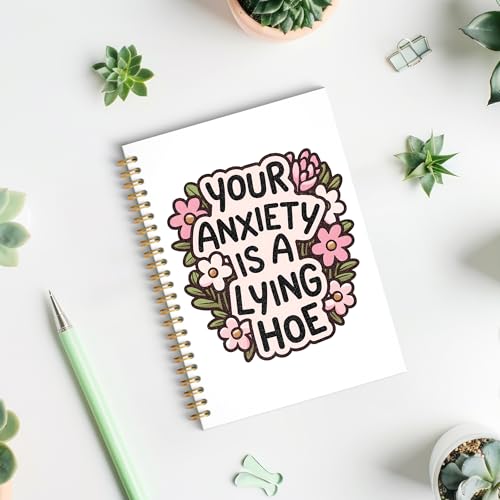 ROXMART Floral Mental Health Glitter Spiral Notebook, Anxiety Journal for women, Anti Anxiety Mental Health Gifts, Funny Psychology Positive Hardcover Notebook Journal, 5.5x8.3 Inch