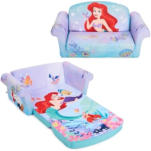 Marshmallow Furniture, Children's 2-in-1 Flip Open Foam Compressed Sofa, Disney's The Little Mermaid