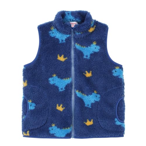 JESKIDS Girls' Boys Sherpa Fleece Vest Outwear Lightweight Solid Color Cute Jacket with Pockets 2-11 Years 4-5T Blue Crocodile