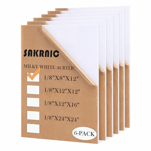Image of Translucent White Acrylic Sheet 8x12 Inch 6 Pack, Milky White Cast Acrylic Plexiglass 1 /8 inch Thick, Light Diffuser Panel for LED Light Box, Sign Making, Lamp Shade, DIY Projects