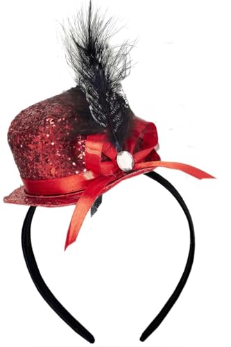 Hatstar Party Zylinder Haarreif | Partyhut Kopfschmuck für Silvester, Fasching & Karneval | Kostüm Haarschmuck für Herren, Damen & Kinder (rot)