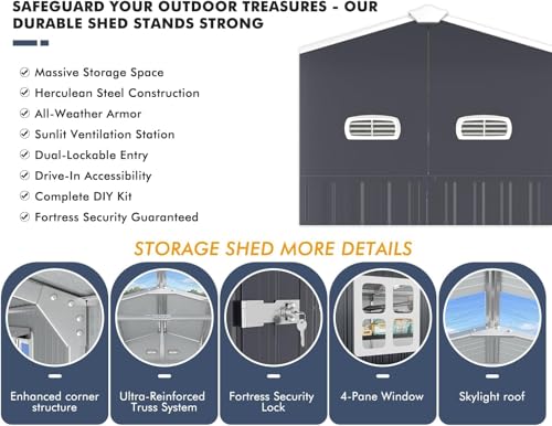 Image of K Knowbody 13x20x8.3' Metal Garage Shed with Base Floor Kit | Ultra-Reinforced Powder-Coated 18-Gauge Steel Frame, 100 PSF Snow & 150 MPH Wind Rated, Skylight Dual-Entry Carport Workshop