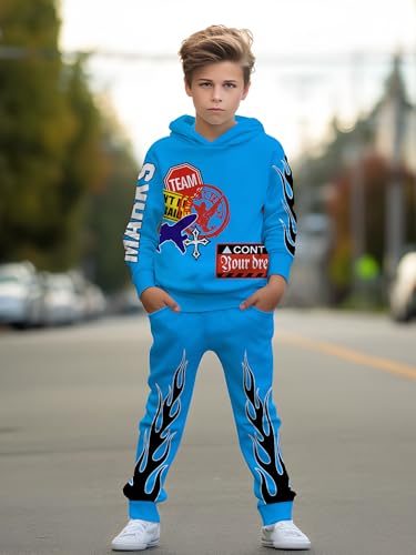 Image of boys' clothing sets, 2-Piece Hoodie & Pants Outfits for Boys Size 4-14 | Lightweight Non-Fleece Fall & Spring Clothing Sets