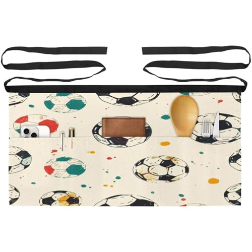 Lot de 3 tabliers courts de serveur multicolores à 3 poches pour le bistrot