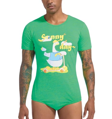 Men's Onesie Round Neck Short Sleeve One Piece Pajama Print Bodysuit - Sunny Day Duck3