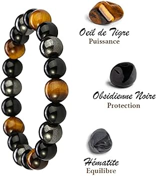Bracelet Triple Protection 2 Pièces - Obsidienne Noire, Oeil De Tigre & Hématite 8mm & 10mm - Hommes & Femmes