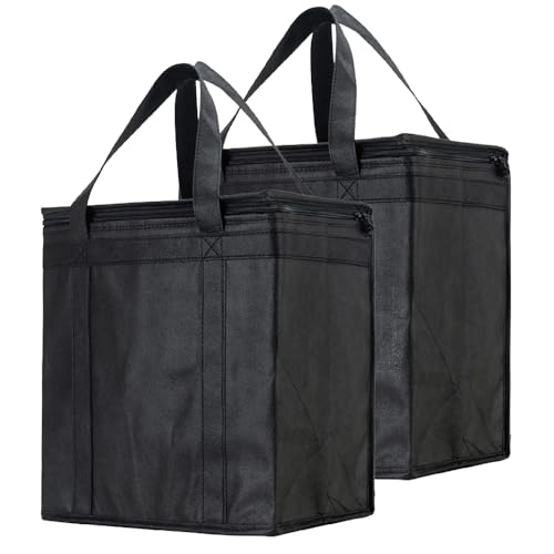 Image of NZ home Insulated Bags for Food Delivery (Medium) Grocery Shopping Cooler Bag, Pizza Delivery, Hot & Cold Catering Tote, Reusable, Foldable & Heavy Duty (2 Pack, Black)