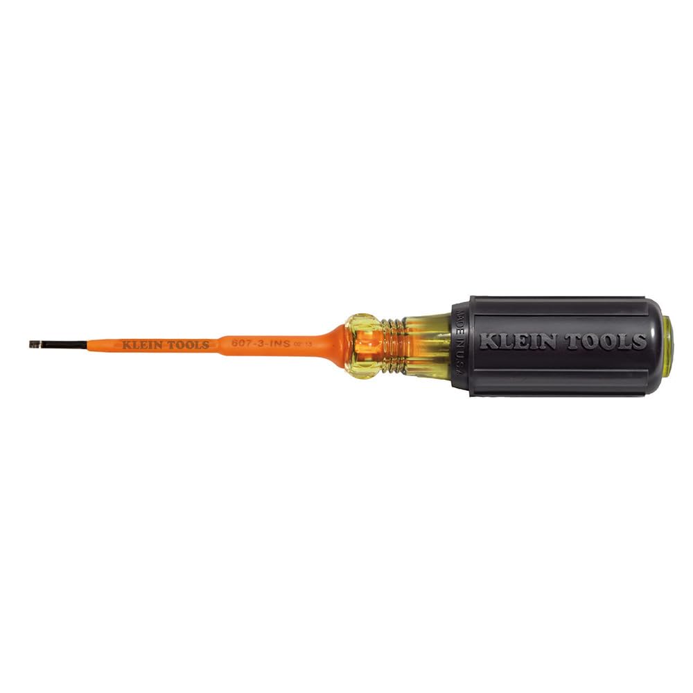 Klein Tools 607-3-INS Insulated Screwdriver, 3/32-Inch Cabinet Tip with 3-Inch Shank, Made in USA