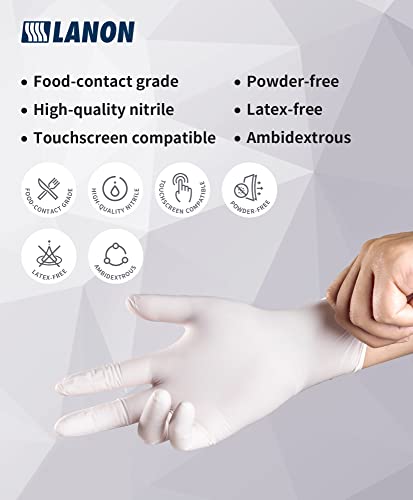 Lanon Food Safe Disposable White Nitrile Gloves, Latex-Free, Powder-Free, Textured Fingertips, Cooking, Cleaning, Medium #TOP1