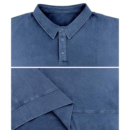 Mens Oversize Cotton Long Sleeve Polo Shirt Casual Button Up Loose Fit Denim Work Shirt Solid Collared Hiking T-Shirt4