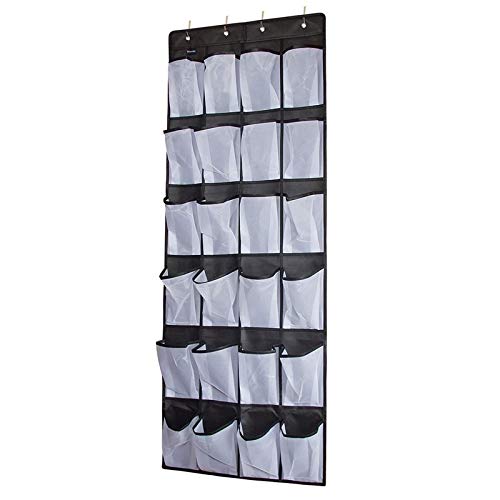 Over The Door Shoe Organizer, Clear Hanging Shoe Rack, Fabric Closet Shoe Organizer Storage Bag, 24 Large Mesh Pockets Door Sh