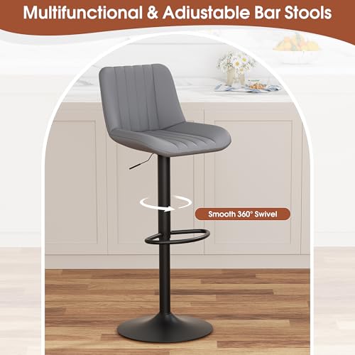 Image of JAMFLY Modern Leather Bar Stools - Swivel & Height-Adjustable Bar Chairs with Footrest, Ergonomic Design for Kitchen Island, Home & Commercial Bar - Set of 2, Grey