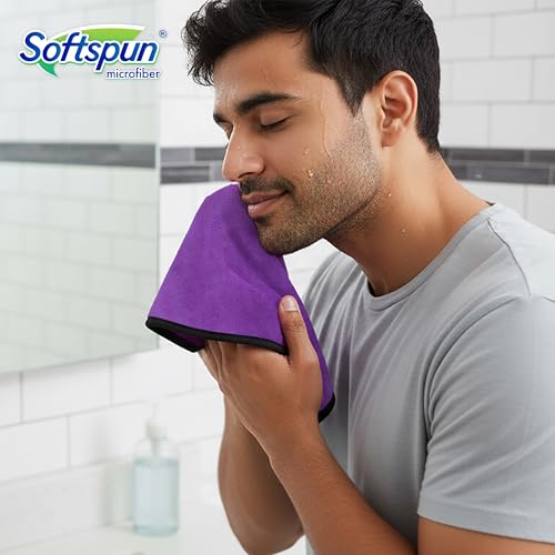 Image of SOFTSPUN Microfiber Hand & Face Wipes 280 GSM 20x30 Cms, 4 Piece Towel Set, (Purple) Super Soft & Silky for Hand, Face and Body - Hypoallergenic Sensitive Skin Wipes & Washcloths.
