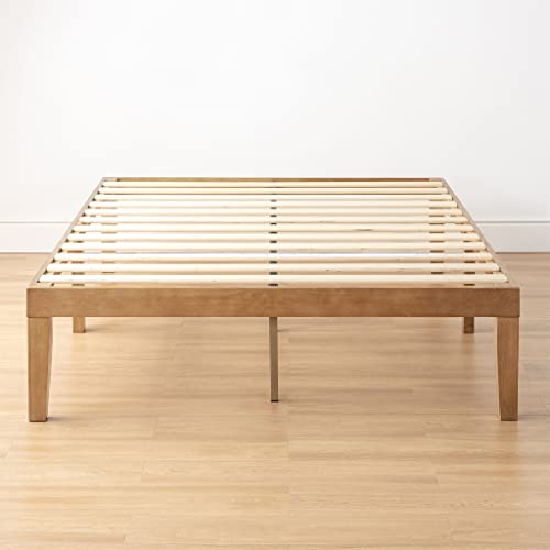 Mellow Naturalista Classic 16 Inch Solid Wood Platform Bed with Wooden Slats, Natural Pine, Full