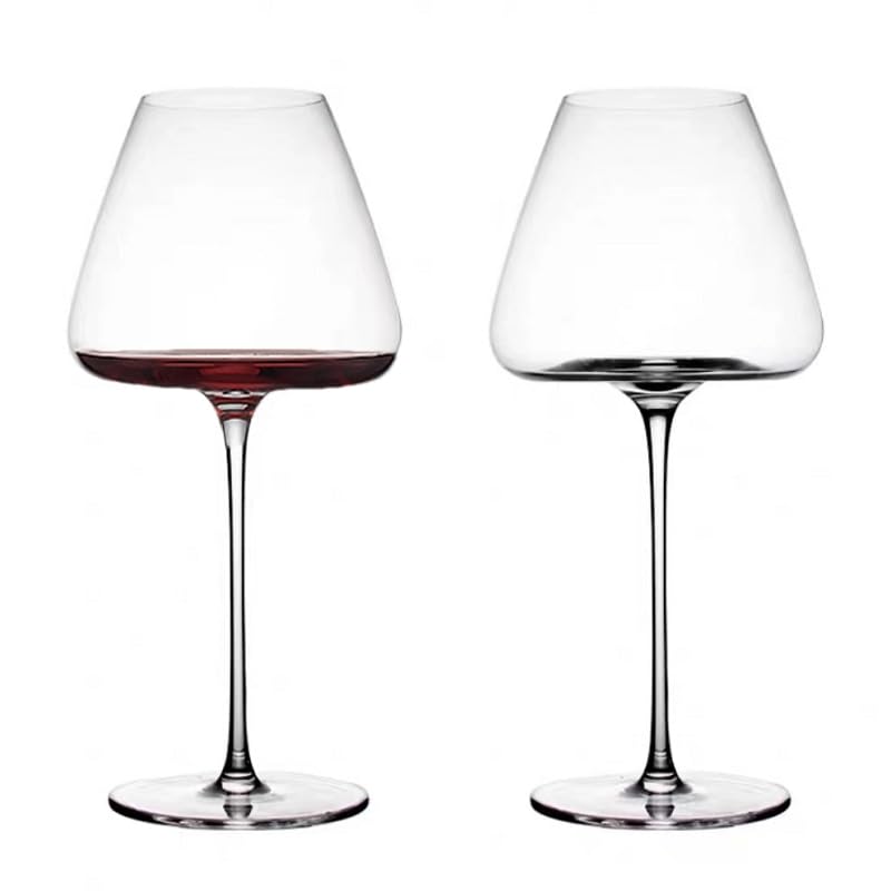 Verres à vin côtelés 720 ml (Lot de 2) | Verre transparent à pied long élégant
