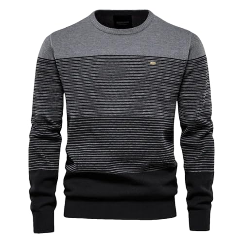 Men's Casual O-Neck Splicing Pullover Knitted Sweater Striped Warm Sweater Jumper3