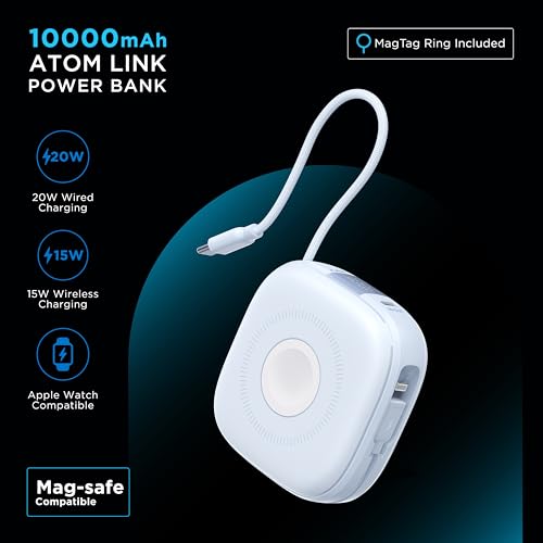 URBN 10000mAh Atom Link 5-in-1 Magsafe Power Bank | Built-in USB-C & Lightning Cable | 15W Fast Wireless & 20W Wired Charging | Compatible with Apple Watch | Strong Magnetic Hold (Light Blue) 2 41JPkbKio1L