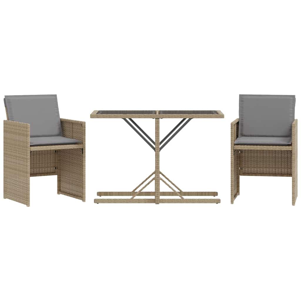 Mobilier de jardin 3 pcs gain de place en résine tressée beige pour balcon