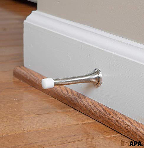 Ilyapa Spring Door Stops - 10 Pack 3 ¼ Inch Heavy Duty Door Stop - Traditional Spring Door Stop - Satin Nickel W/Rubber Bumper #TOP3
