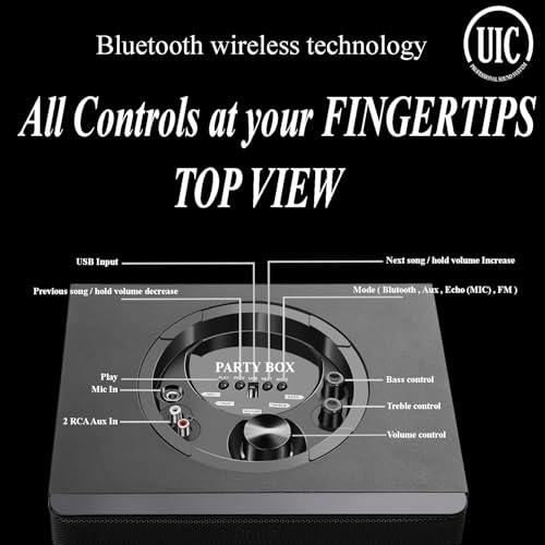 Image of UIC Boombox Powerful 90W Bluetooth Party Box-Karaoke Speaker with Mic with High Bass & Sound with 2 Mics (Wireless & Wired Mic 1 Each) USB,FM,Aux,Smart TV Support & Dynamic LED Lights (UIC-TWR-6501)