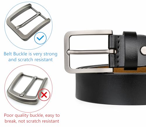 JingHao Mens Belt Big and Tall 30"-65",Genuine Leather Belts for Men,Casual Work Dress Jeans Belt,Black Brown Width 1.45" A18