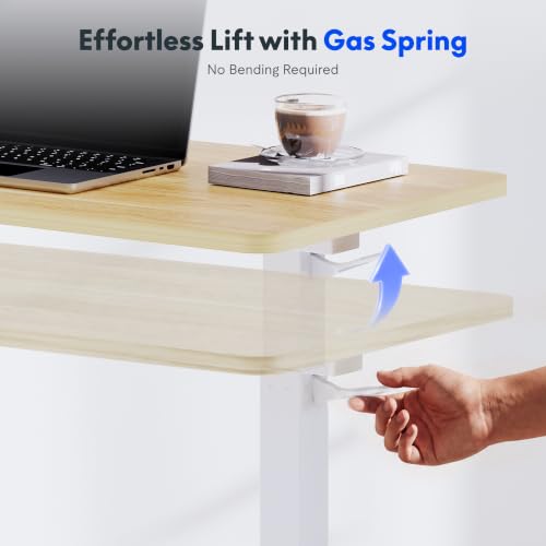Image of FLEXISPOT H7 Adjustable Overbed Bedside Table with Wheels Pneumatic Mobile Standing Desk Laptop Desk Rolling Computer Cart Movable Overbed Table Hospital Home Use(27.6 inch W x 15.7 inch D, Maple Table)