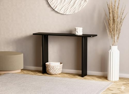 Image of Furniture Modern Solid Wood Console Table with Rounded Edges, Natural Finish, Minimalist Scandinavian Style Entryway Furniture (Style 3, Black, 140x30x80 cm)