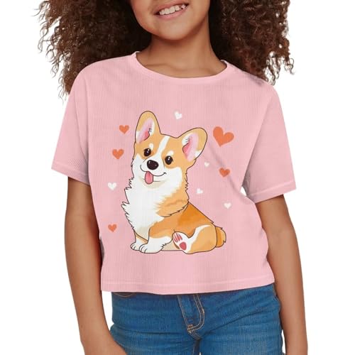 Image of Girls Summer Crop Top Outfits Short Sleeve T Shirts Kids Cute Clothes Tees Blouse