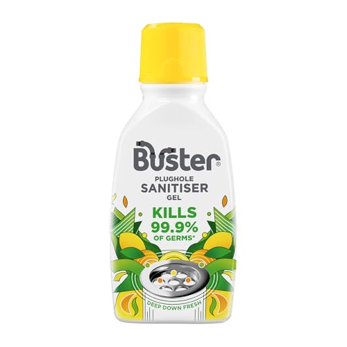 Buster Plughole Sanitiser Gel (Citrus) Fast-Acting Sink and Drain Cleaner for Bad Smells and Stains, Kills 99.9% Germs, Freshens Drains & Stainless Steel Sinks, Long-Lasting Scent, 300ml - Made in UK