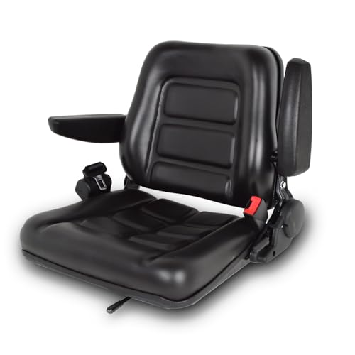 Ucaeiio Universal Gabelstaplersitz, Traktorsitz mit Sicherheitsgurt, verstellbare Rückenlehne und Armlehnen, Heavy Duty Klappsitz PVC wasserdicht für Kompaktlader, Bagger, Baggerlader, Teleskoplader