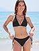 Buauty Womens Adjustable Bikini Set V Neck Halter Top Bathing Suit Crisscross Back Triangle Bottoms Side Ties Swimsuit Swimwear Swim Swimming Basic Fashion Cute Modest Flattering Push Up Black S