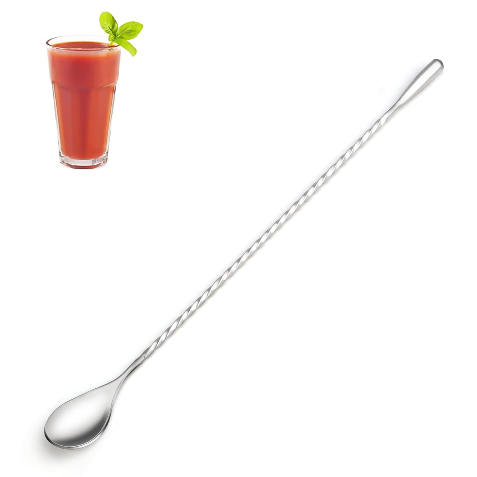 Cocktail Stirrers Stainless,Long Handle Bar Spoons for Martinis Gin Coffee Bar Cocktail Shaker Spoon with Spiral Pattern,30cm
