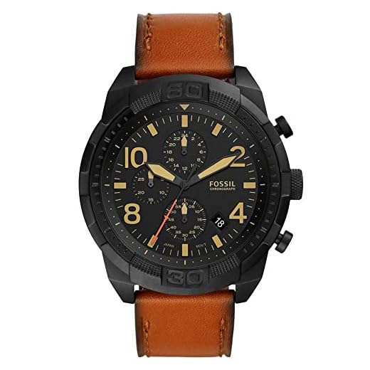 Fossil Reloj para hombre Bronson, movimiento Cronógrafo, 50mm Caja de acero negra con correa de piel, FS5714