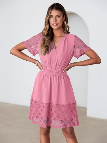 Image of Simplee Womens Boho Summer Dresses Casual Wedding Guest V Neck Short Sleeve Empire Waist A Line Tiered Mini Dress