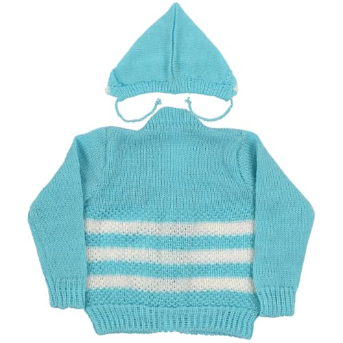 Image of Baby Woolen Sweater /Winter Wear for Baby Girl and Baby boy(Firozi, 0 to 3 Months) 3 Pcs Set, V-Neck