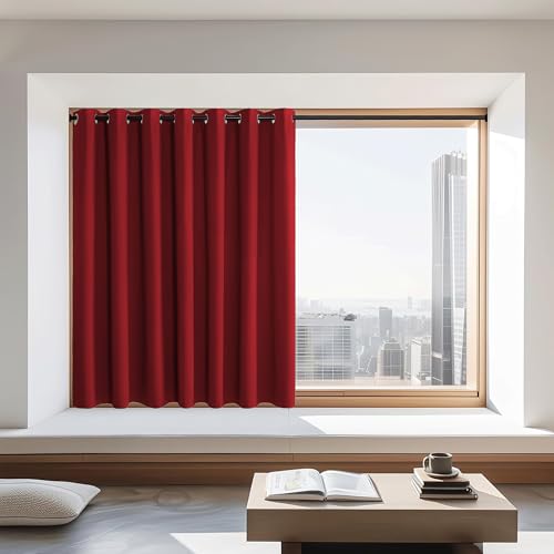 NICETOWN Blackout Curtain 72 inches Long, Grommet Privacy Window Treatment Thermal Insulated Room Darkening Sliding Glass Door Drape for Bedroom, 1 Panel, W100 x L72, Burgundy Red