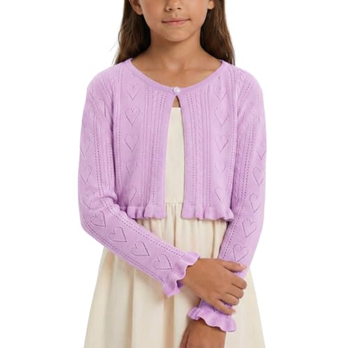 Image of Girls Cotton Knit Shrug Cardigan with Long Sleeve Ruffle Hem