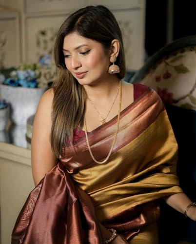 Image of Flosive Women's Kanjivaram Silk Saree With Beautiful Blouse With Zari Border