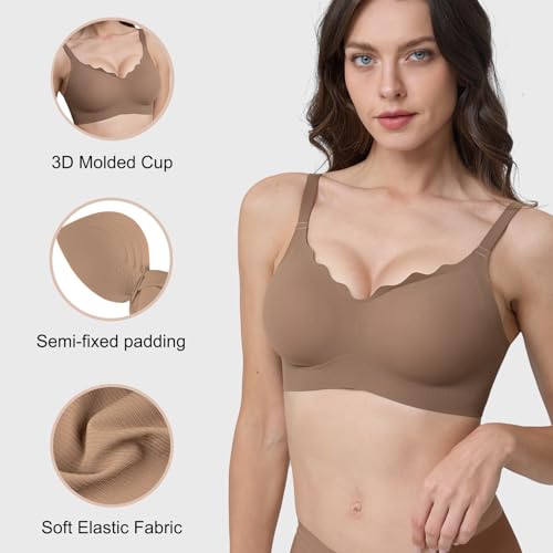 Image of Womens Seamless T-Shirt Bras 3 Pack Wireless Comfy Jelly Bra, Full Coverage Bralette No Show Under Clothes
