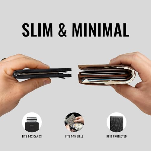 Image of Kings Loot Wallet for Men | Minimalist Slim RFID Blocking Leather Design with Cash Pocket & Card Pull Strap | Holds 1-12 Cards | Stylish & Durable Wallets (Onyx Black)