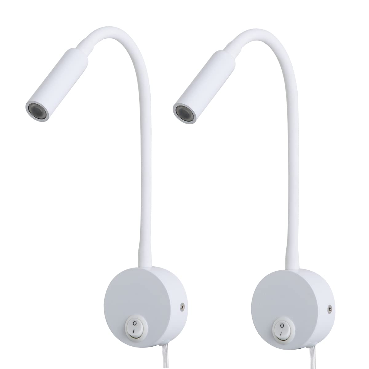 Agese Wall Mounted Reading Lamp Matt White LED 3W Warm White 3000K Plug Cord Bedside Headboard for Reading (White Rocker Switch 2PCS)