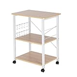 DESIGNSCAPE3D Premium 3-Tier Kitchen Baker's Rack with 10 Hooks, Utility Rolling Microwave Stand Sto