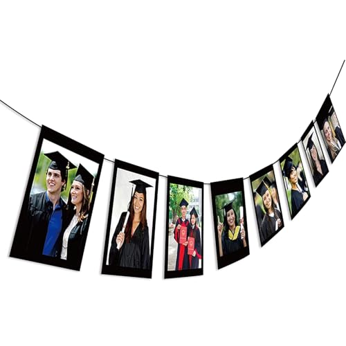 Image of Velunza Graduation Photo Banner with Hanging Rope, Congrats Grad Party Decoration, DIY Picture Display Garland for College School Graduation Celebration, Wall Hanging Memory Banner Kit