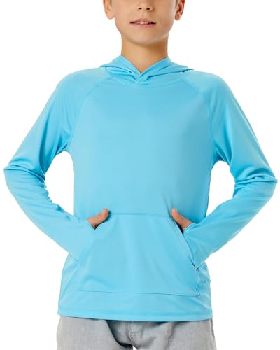 Image of Boys Rash Guard Long Sleeve Hoodie Swim Shirt with Pocket Youth Kids UPF 50+ Sun Protection Fishing Shirts Thumb Hole