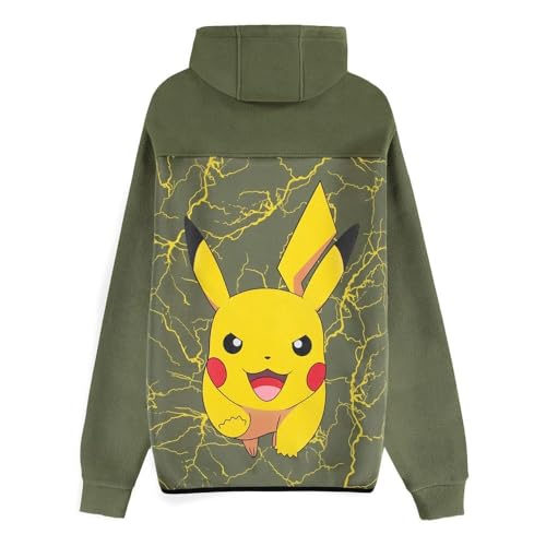 Pokémon Pikachu Hombre Capucha con Cremallera Aceituna M 100% poliéster Regular